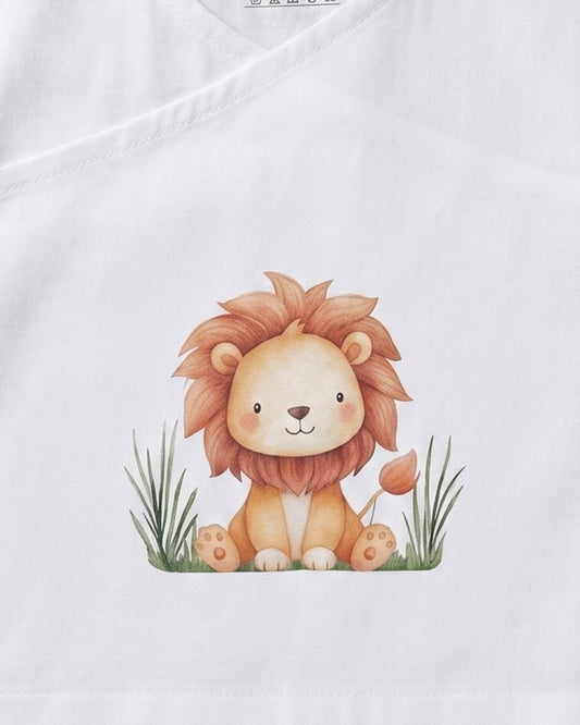 Twingle 100% Organic Cotton Jhabla-Kimono Opening for Easy Dressing-Little Roar-White-For Infants