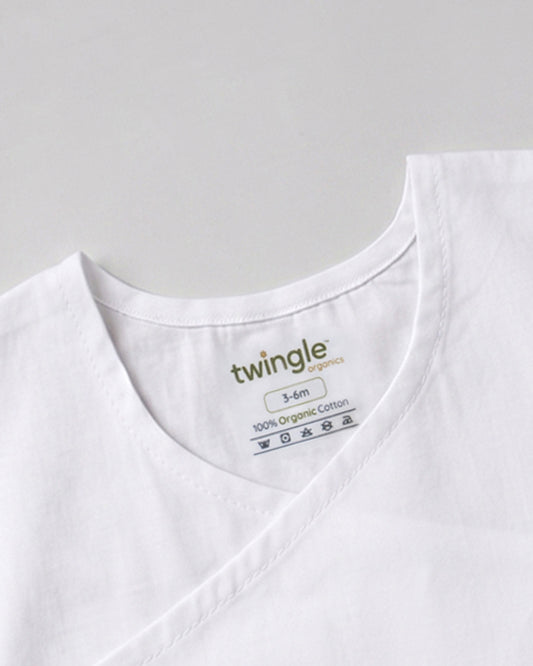 Twingle 100% Organic Cotton Jhabla-Kimono Opening for Easy Dressing-Mischief Monkey-White-For Infants