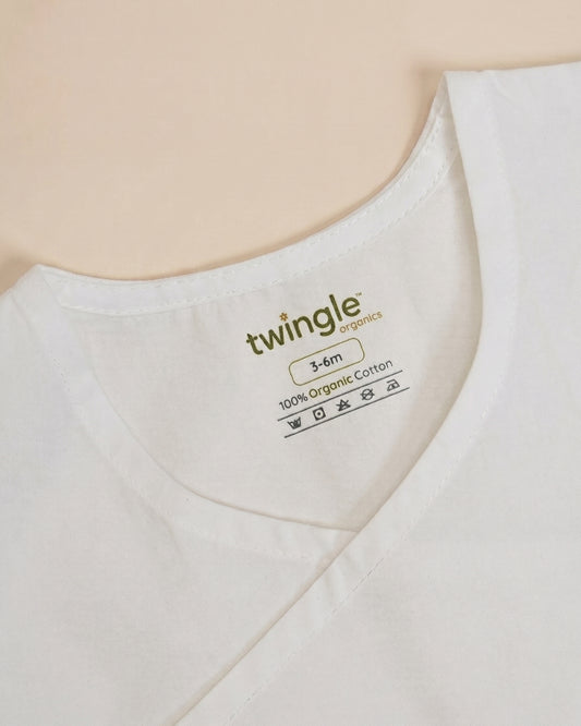 Twingle 100% Organic Cotton Jhabla-Kimono Opening for Easy Dressing-Mischief Monkey-White-For Infants