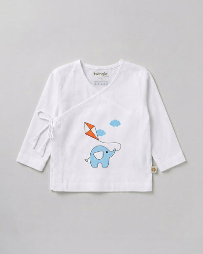 Twingle 100% Organic Cotton Jhabla-Kimono Opening for Easy Dressing-Ellie & Kite-White-For Infants