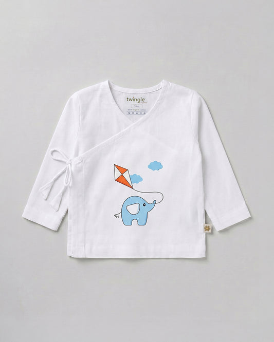 Twingle 100% Organic Cotton Jhabla-Kimono Opening for Easy Dressing-Ellie & Kite-White-For Infants
