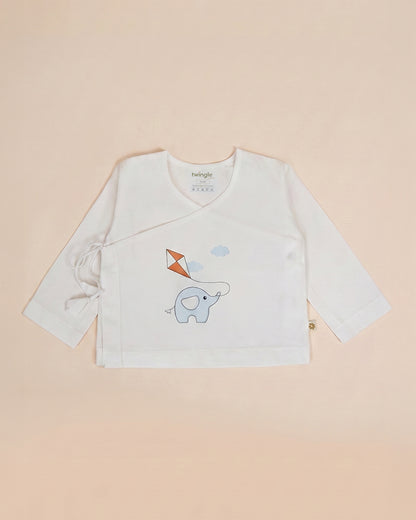 Twingle 100% Organic Cotton Jhabla-Kimono Opening for Easy Dressing-Ellie & Kite-White-For Infants
