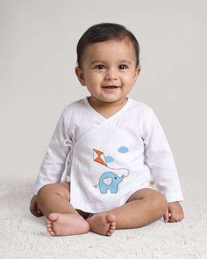 Twingle 100% Organic Cotton Jhabla-Kimono Opening for Easy Dressing-Ellie & Kite-White-For Infants