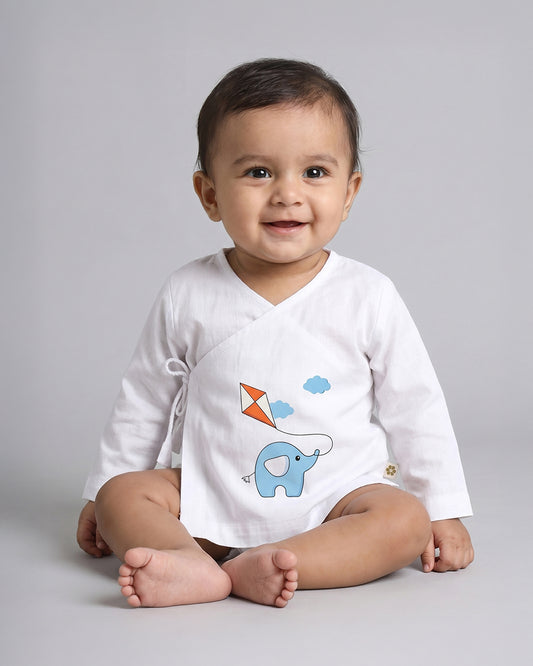Twingle 100% Organic Cotton Jhabla-Kimono Opening for Easy Dressing-Ellie & Kite-White-For Infants