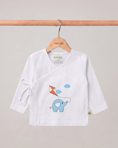 Twingle 100% Organic Cotton Jhabla-Kimono Opening for Easy Dressing-Ellie & Kite-White-For Infants
