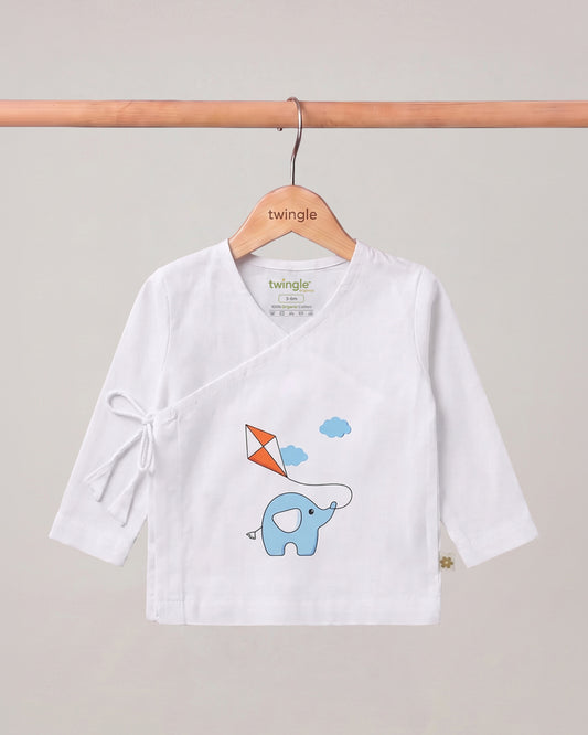 Twingle 100% Organic Cotton Jhabla-Kimono Opening for Easy Dressing-Ellie & Kite-White-For Infants