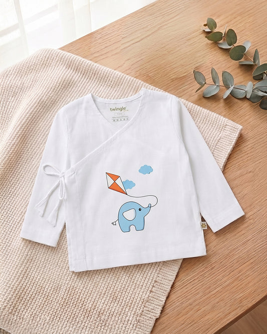 Twingle 100% Organic Cotton Jhabla-Kimono Opening for Easy Dressing-Ellie & Kite-White-For Infants