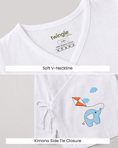 Twingle 100% Organic Cotton Jhabla-Kimono Opening for Easy Dressing-Ellie & Kite-White-For Infants