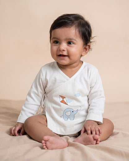 Twingle 100% Organic Cotton Jhabla-Kimono Opening for Easy Dressing-Ellie & Kite-White-For Infants