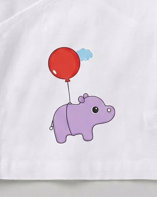 Twingle 100% Organic Cotton Jhabla-Kimono Opening for Easy Dressing-Hippo Hopper-White-For Infants
