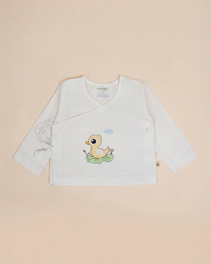 Twingle 100% Organic Cotton Jhabla-Kimono Opening for Easy Dressing-Lily Duck-White-For Infants