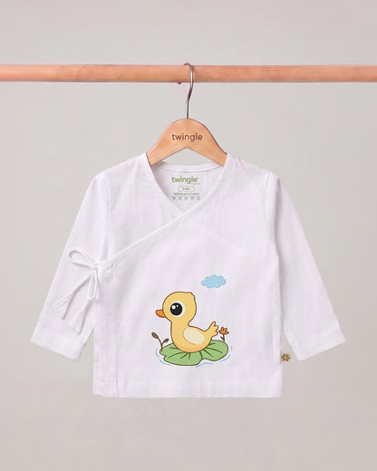 Twingle 100% Organic Cotton Jhabla-Kimono Opening for Easy Dressing-Lily Duck-White-For Infants