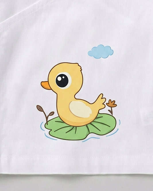 Twingle 100% Organic Cotton Jhabla-Kimono Opening for Easy Dressing-Lily Duck-White-For Infants
