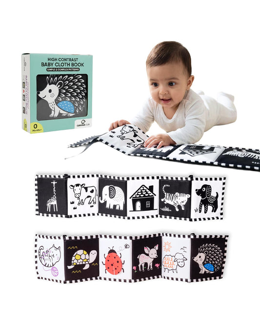 Curious Cub High Contrast Baby Cloth Book-Activates Early Brain Development-Tummy Time Toy for Newborn