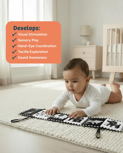 Curious Cub High Contrast Baby Cloth Book-Activates Early Brain Development-Tummy Time Toy for Newborn