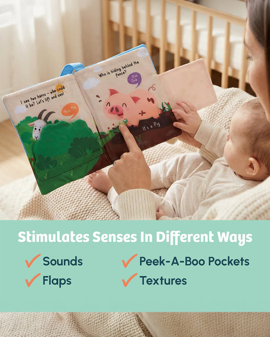 Curious Cub Peek-a-Boo Farm Cloth Book-8 Interactive Pages-Builds Early Reading Habits-Learning & Educational Toys-3M+
