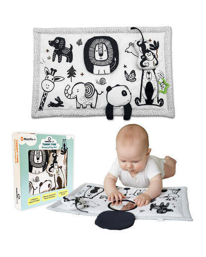 Curious Cub High Contrast Sensory Cloth Playmat-11 High Contrast Animals with Easy Cot Attachment-0M+