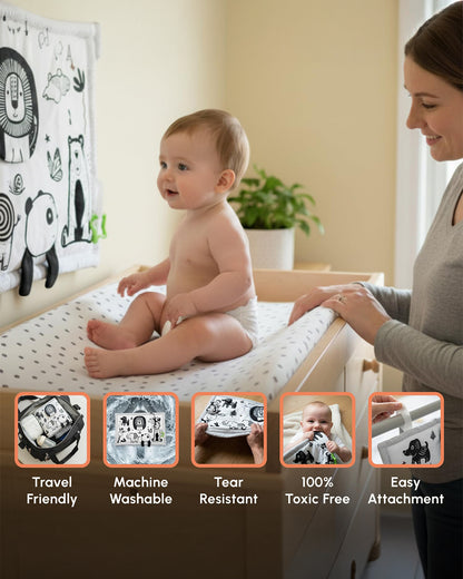 Curious Cub High Contrast Sensory Cloth Playmat-11 High Contrast Animals with Easy Cot Attachment-0M+