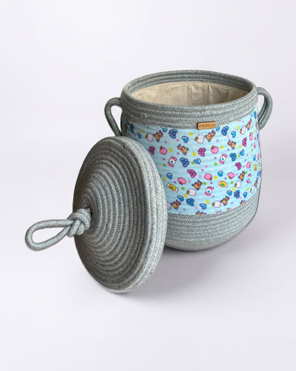 nobbys Multipurpose Toy Basket-with Lid and Handles-for Clothes & Toys-Sturdy & Durable-Teddy bear