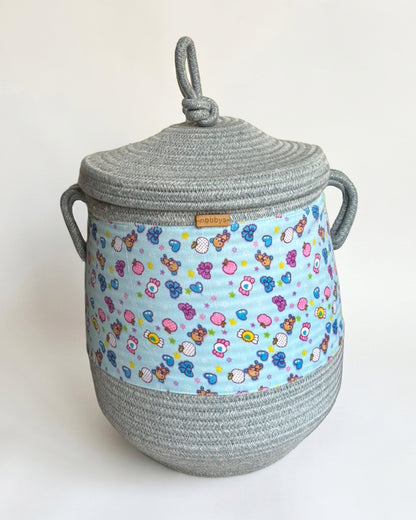 nobbys Multipurpose Toy Basket-with Lid and Handles-for Clothes & Toys-Sturdy & Durable-Teddy bear