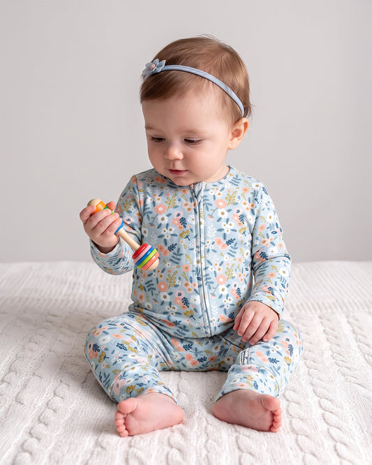 Twingle 100% Organic Cotton Sleepsuit-Zip Guard to Protect Baby's Chin & Neck-Two Way Zipper for Easy Diaper Change-Inbuilt Booties & Mittens-Long Sleeves-Flora Bloom-Multicolor-For Infants