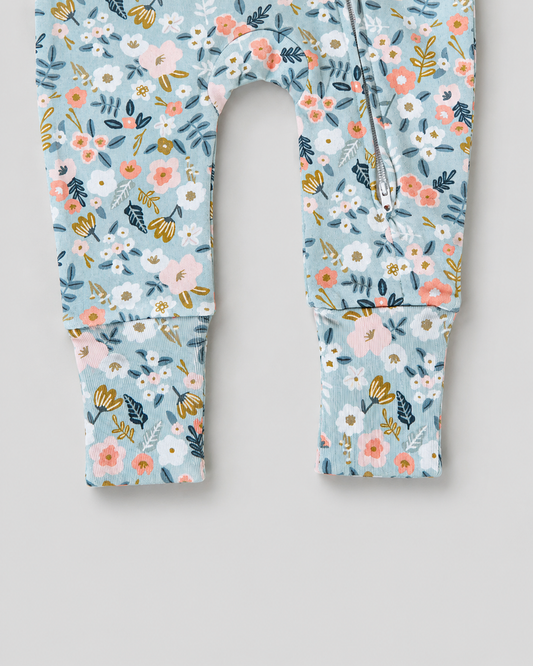 Twingle 100% Organic Cotton Sleepsuit-Zip Guard to Protect Baby's Chin & Neck-Two Way Zipper for Easy Diaper Change-Inbuilt Booties & Mittens-Long Sleeves-Flora Bloom-Multicolor-For Infants