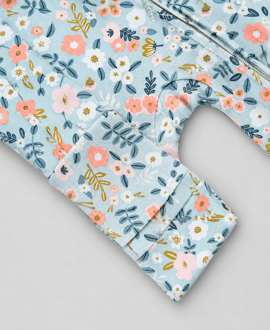 Twingle 100% Organic Cotton Sleepsuit-Zip Guard to Protect Baby's Chin & Neck-Two Way Zipper for Easy Diaper Change-Inbuilt Booties & Mittens-Long Sleeves-Flora Bloom-Multicolor-For Infants