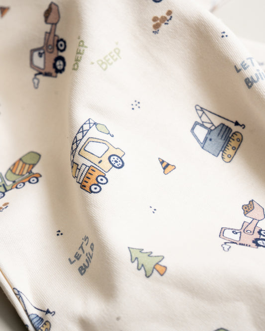 Twingle 100% Organic Cotton Sleepsuit-Zip Guard to Protect Baby's Chin & Neck-Two Way Zipper for Easy Diaper Change-Inbuilt Booties & Mittens-Builder Buddies-Beige-For Infants