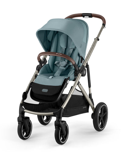 Cybex Gazelle S Stroller-Converts to Double Stroller-Height Adjustable Parent Handle Bar-Reversible & Flat Reclining Seat-With Free Extra Storage Basket-2 Years Warranty-For 0 to 4Y (Upto 22 Kg)-Taupe Frame & Stormy Blue Seat