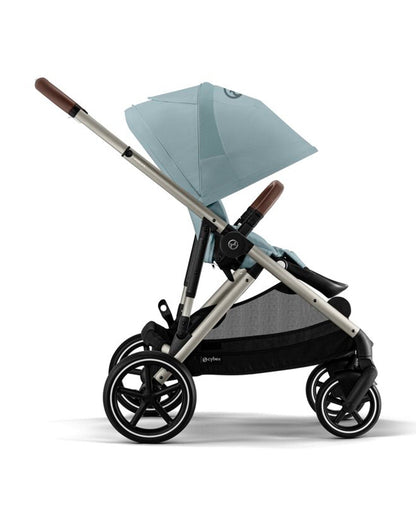Cybex Gazelle S Stroller-Converts to Double Stroller-Height Adjustable Parent Handle Bar-Reversible & Flat Reclining Seat-With Free Extra Storage Basket-2 Years Warranty-For 0 to 4Y (Upto 22 Kg)-Taupe Frame & Stormy Blue Seat