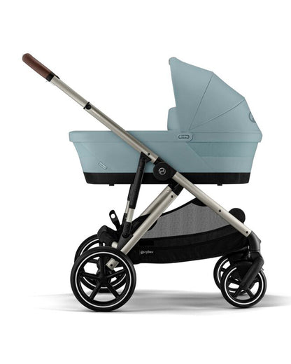 Cybex Gazelle S Stroller-Converts to Double Stroller-Height Adjustable Parent Handle Bar-Reversible & Flat Reclining Seat-With Free Extra Storage Basket-2 Years Warranty-For 0 to 4Y (Upto 22 Kg)-Taupe Frame & Stormy Blue Seat