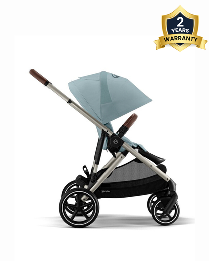 Cybex Gazelle S Stroller-Converts to Double Stroller-Height Adjustable Parent Handle Bar-Reversible & Flat Reclining Seat-With Free Extra Storage Basket-2 Years Warranty-For 0 to 4Y (Upto 22 Kg)-Taupe Frame & Stormy Blue Seat