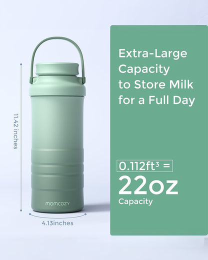Momcozy Portable Baby Bottle Cooler-24 Hour Ice-Free Cooling with 2 Separate Storage Bottles-22oz Large Capacity & Travel-Friendly