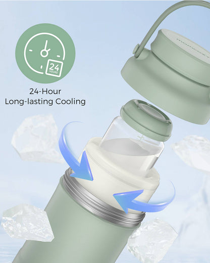 Momcozy Portable Baby Bottle Cooler-24 Hour Ice-Free Cooling with 2 Separate Storage Bottles-22oz Large Capacity & Travel-Friendly