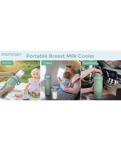 Momcozy Portable Baby Bottle Cooler-24 Hour Ice-Free Cooling with 2 Separate Storage Bottles-22oz Large Capacity & Travel-Friendly