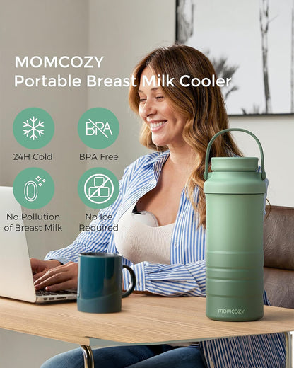 Momcozy Portable Baby Bottle Cooler-24 Hour Ice-Free Cooling with 2 Separate Storage Bottles-22oz Large Capacity & Travel-Friendly