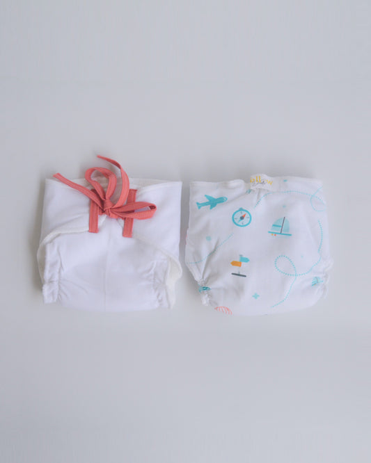 Yellow Doodle Red Hearts Dry Cloth Nappy-100% Premium Organic Cotton-Washable & Reusable-Pack of 2