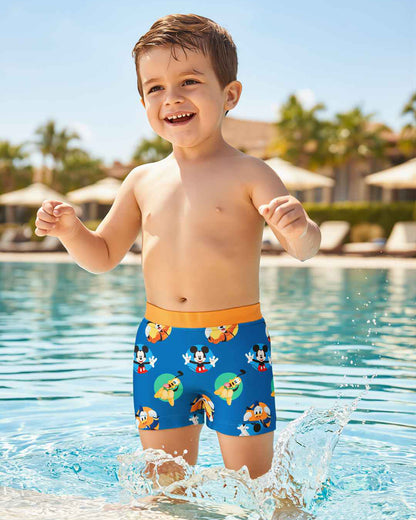 Yellow Bee Blue Swimming Shorts-Mickey & Donald Duck Graphic Print-Polyester-For Infants