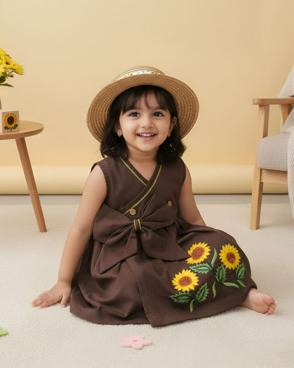 Keebee Brown Kimono Frocks-Embroidered-Organic Cotton-For Infants