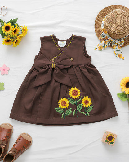 Keebee Brown Kimono Frocks-Embroidered-Organic Cotton-For Infants