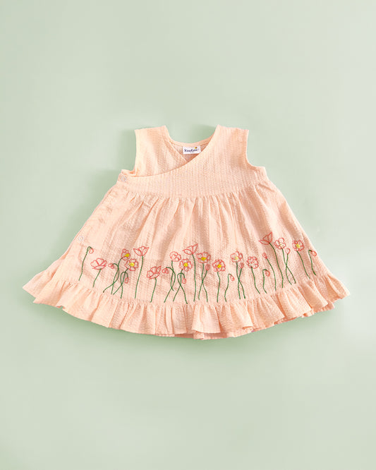 Keebee Peach Kimono Frocks-Embroidered-Organic Cotton-For Infants