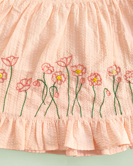 Keebee Peach Kimono Frocks-Embroidered-Organic Cotton-For Infants