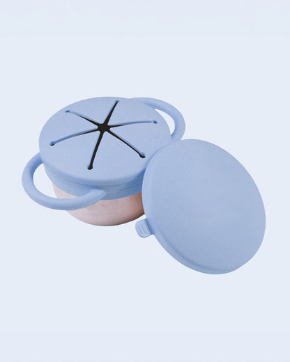Theoni Stainless Steel Snack Cup with Removable Silicone Food Catcher & Travel Lid-Spill-Proof & Dishwasher Safe-Blue-300ml