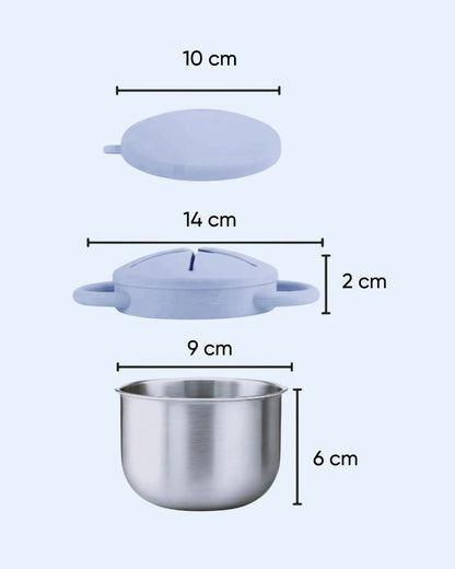 Theoni Stainless Steel Snack Cup with Removable Silicone Food Catcher & Travel Lid-Spill-Proof & Dishwasher Safe-Blue-300ml