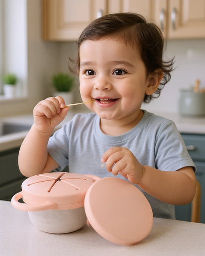 Theoni Stainless Steel Snack Cup with Removable Silicone Food Catcher & Travel Lid-Spill-Proof & Dishwasher Safe-Mint-300ml
