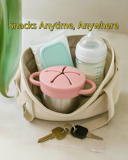 Theoni Stainless Steel Snack Cup with Removable Silicone Food Catcher & Travel Lid-Spill-Proof & Dishwasher Safe-Mint-300ml