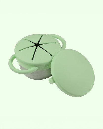Theoni Stainless Steel Snack Cup with Removable Silicone Food Catcher & Travel Lid-Spill-Proof & Dishwasher Safe-Mint-300ml
