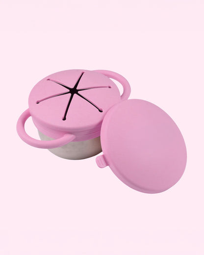 Theoni Stainless Steel Snack Cup with Removable Silicone Food Catcher & Travel Lid-Spill-Proof & Dishwasher Safe-Lavender-300ml