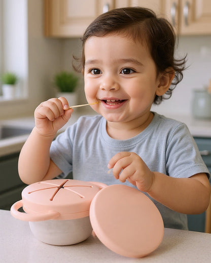 Theoni Stainless Steel Snack Cup with Removable Silicone Food Catcher & Travel Lid-Spill-Proof & Dishwasher Safe-Lavender-300ml