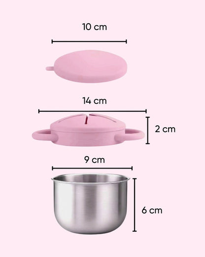 Theoni Stainless Steel Snack Cup with Removable Silicone Food Catcher & Travel Lid-Spill-Proof & Dishwasher Safe-Lavender-300ml